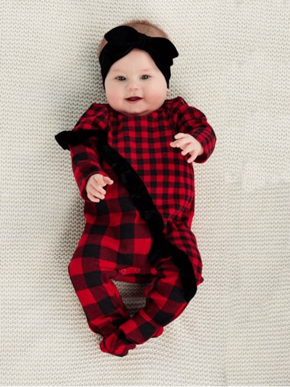 Mud Pie VELVET BUFFALO CHECK BABY OUTFIT